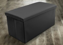 Rackhams Faux Leather Storage Ottoman - 110cm x 38cm Foldable - Black - thumbnail 2
