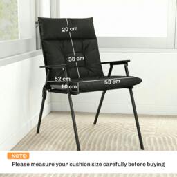 Rackhams Garden Chair Cushions Set of 4, Waterproof Seat Pads - Black - thumbnail 3