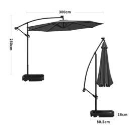 Rackhams 3M Cantilever Garden Parasols Dark Grey Iron Banana Umbrella with LED Lights - Rectangle water tank base - thumbnail 1