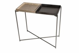 Rackhams Iris Small Twin Tray Console Tables - Gun Metal - Weathered Oak
