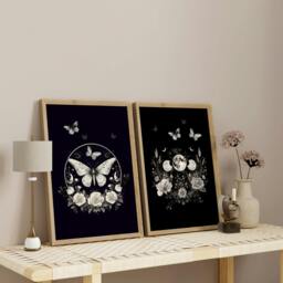 Rackhams Butterfly Art Wall Decor - Set of 2 Dark Academy Wall art Prints - A2 16.54 x 23.39 in / 42 x 59.4 cm - Matte Museum Quality Art Paper 290 gsm - Oak Frame - thumbnail 6