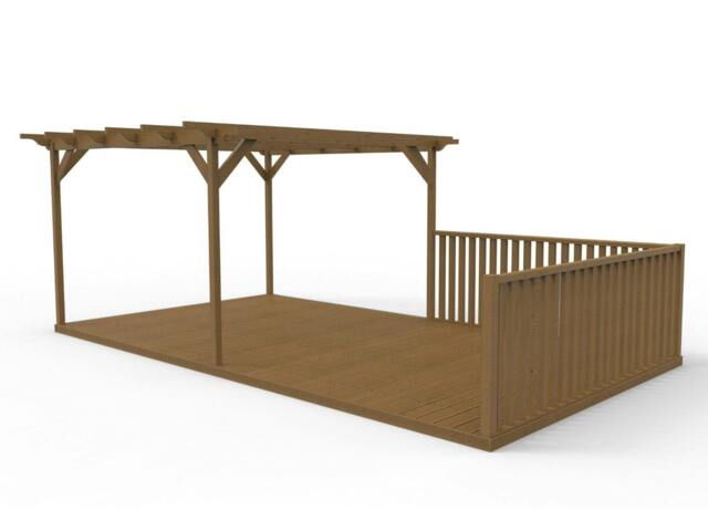 Rackhams Rectangular Pergola And Decking Kit With Balustrade V.6 - Rustic Brown - 3m x 4.2m - image 1