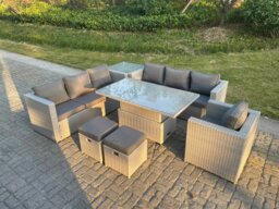 Rackhams Rattan Garden Funiture Set Height Adjustable Rising Lifting Table Sofa Dining Set Side Coffee Tea Table Chair Stool - thumbnail 2