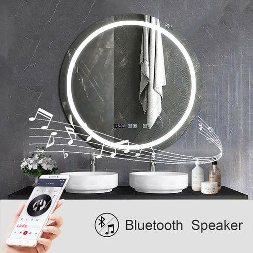 Rackhams 70cm Round Bathroom LED Mirror with Bluetooth Speaker, CCT Colour Changing, Dimmable Touch Control, Wall Mount - image 1