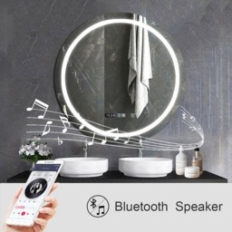 Rackhams 70cm Round Bathroom LED Mirror with Bluetooth Speaker, CCT Colour Changing, Dimmable Touch Control, Wall Mount - thumbnail 1