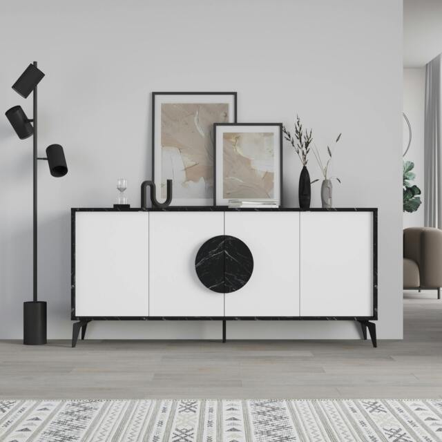 Rackhams Gora Particleboard 4 Door Sideboard with Metal Legs (W) 180cm - Black - image 1