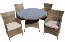 Rackhams 5 PCS Aluminium Rattan Garden Furniture 4 Seat Set, Round Tempered Glass Dining Table + 4 Chairs Set Full Assembly - Natural - thumbnail 1