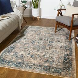 Rackhams Mirabel-Vintage Brown Blue Traditional Boho Fringe Rug - 152 x 225 cm - thumbnail 1