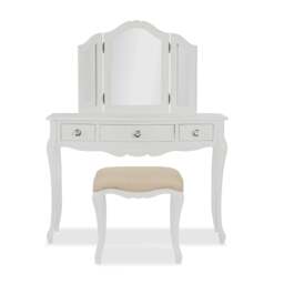Rackhams Juliette Dressing Table Set with Crystal Handles. French Table, Mirror and Stool - White - thumbnail 1