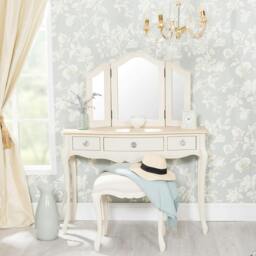 Rackhams Juliette Dressing Table Set with Crystal Handles. French Table, Mirror and Stool - White - thumbnail 5