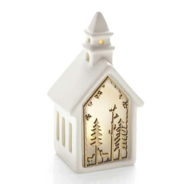 Rackhams LED Light-Up Ceramic Church, White Christmas House, Battery D?cor