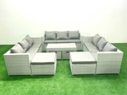 Rackhams Outdoor Rattan Garden Furniture Set with Grey Cushions Luxury 10 Seater with Coffee Table For Conservatory,Patio