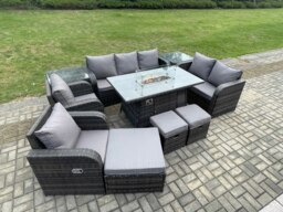 Rackhams Rattan Outdoor Garden Furniture Set with Gas Fire Pit Table, Sofas, 2 Chairs, 3 Footstools, 2 Side Tables - 10 Seater - Dark Grey - thumbnail 2