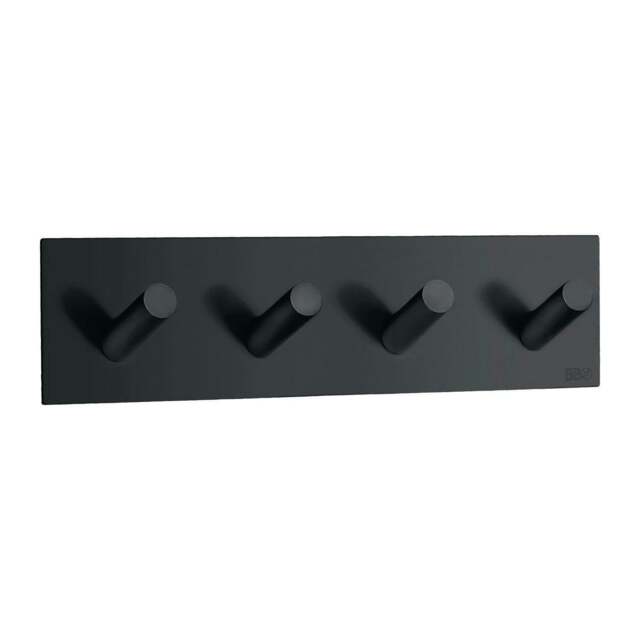 Rackhams Black Stainless Steel Quadruple Towel Hook (180 x 45mm) Self Adhesive Bathroom Wall Mounted - image 1