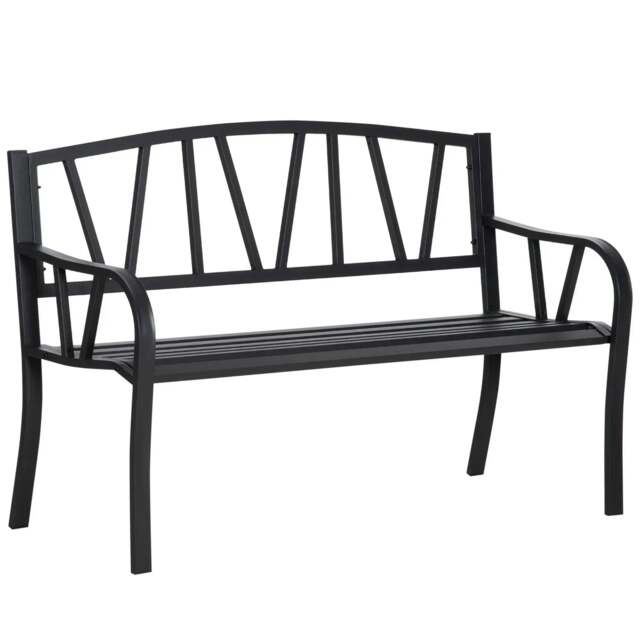 Rackhams 2-Seater Garden Bench Metal Loveseat w/ Decorative Backrest Ergonomic Armrest - image 1
