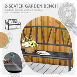 Rackhams 2-Seater Garden Bench Metal Loveseat w/ Decorative Backrest Ergonomic Armrest - thumbnail 4