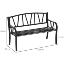 Rackhams 2-Seater Garden Bench Metal Loveseat w/ Decorative Backrest Ergonomic Armrest - thumbnail 3