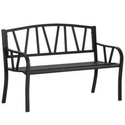 Rackhams 2-Seater Garden Bench Metal Loveseat w/ Decorative Backrest Ergonomic Armrest - thumbnail 1