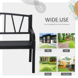 Rackhams 2-Seater Garden Bench Metal Loveseat w/ Decorative Backrest Ergonomic Armrest - thumbnail 6