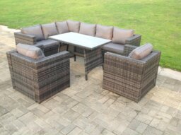 Rackhams Rattan Corner Sofa Set Garden Furniture With 2 Chairs And Dining Table Left Hand - thumbnail 1