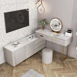 Rackhams Della Dressing Table With Sideboard, Corner Dressing Table,  Extendable - Sideboard Can Be Either Side - With Stool by Rackhams |  uFurnish.com