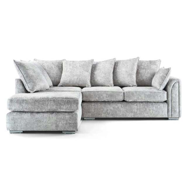 Rackhams Chiswick Chenille 4 Seater Fabric Corner Sofa in Silver with Footstool - Left Hand Corner - image 1