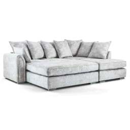 Rackhams Chiswick Chenille 4 Seater Fabric Corner Sofa in Silver with Footstool - Left Hand Corner - thumbnail 4