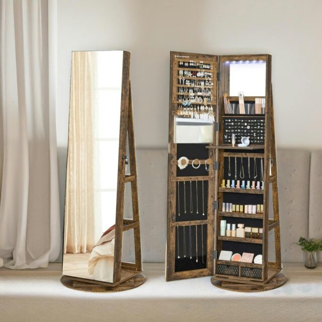 Rackhams Free Standing Mirror Jewellery Cabinet 360 Swivel Organiser Brown - image 1