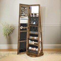 Rackhams Free Standing Mirror Jewellery Cabinet 360 Swivel Organiser Brown - thumbnail 2
