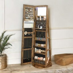 Rackhams Free Standing Mirror Jewellery Cabinet 360 Swivel Organiser Brown - thumbnail 6