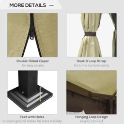 Rackhams 3 x 3(m) Patio Gazebo Canopy Garden Pavilion Tent Shelter with 2 Tier Water Repellent Roof, Mosquito Netting and Curtains, Aluminium Frame, Beige - thumbnail 5