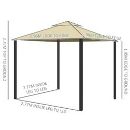 Rackhams 3 x 3(m) Patio Gazebo Canopy Garden Pavilion Tent Shelter with 2 Tier Water Repellent Roof, Mosquito Netting and Curtains, Aluminium Frame, Beige - thumbnail 3