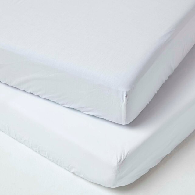 Rackhams Cotton Cot Bed Fitted Sheets 200 Thread Count, 2 Pack - White - image 1