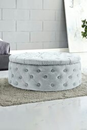 Rackhams Tufted Round Cocktail Footstool - Grey - thumbnail 2