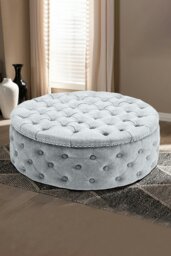 Rackhams Tufted Round Cocktail Footstool - Grey - thumbnail 1