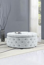 Rackhams Tufted Round Cocktail Footstool - Grey - thumbnail 3