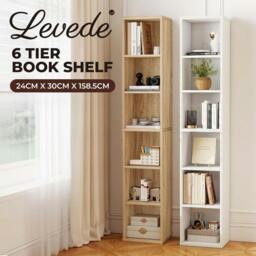 Rackhams Bookshelf 6 Tier Bookcase Shelves Tall Narrow Storage Display Shelving - Oak - thumbnail 3
