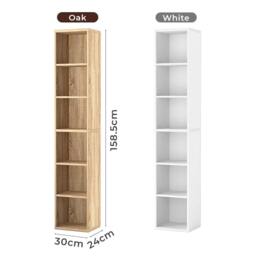 Rackhams Bookshelf 6 Tier Bookcase Shelves Tall Narrow Storage Display Shelving - Oak - thumbnail 4