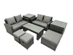 Rackhams Outdoor Love Sofa Set 7 Seat Rattan Garden Furniture Set with Oblong Coffee Table 3 Footstools 2 Side Table Dark Grey Mixed - thumbnail 2