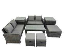 Rackhams Outdoor Love Sofa Set 7 Seat Rattan Garden Furniture Set with Oblong Coffee Table 3 Footstools 2 Side Table Dark Grey Mixed - thumbnail 1