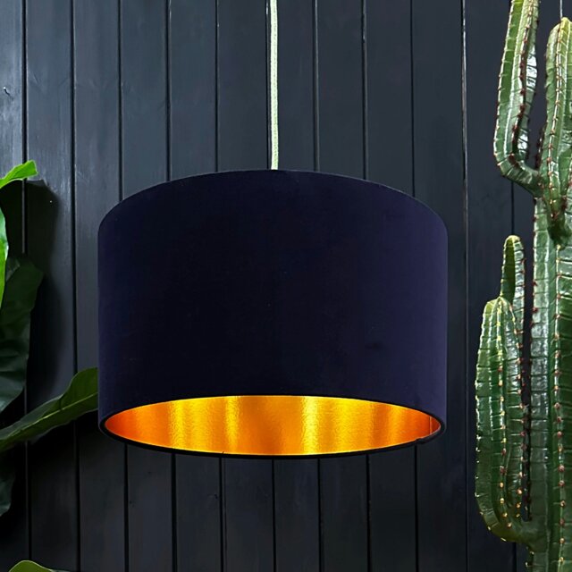 "Rackhams Indigo Velvet Lampshade With Gold Foil Lining - 70cm Diameter x 30cm Height / (27"" x 12"")" - image 1