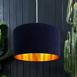 "Rackhams Indigo Velvet Lampshade With Gold Foil Lining - 70cm Diameter x 30cm Height / (27"" x 12"")" - thumbnail 1