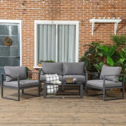 Rackhams 4 Pieces Garden Sectional Sofa Table Furniture Set Aluminium w/ Cushion