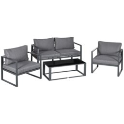 Rackhams 4 Pieces Garden Sectional Sofa Table Furniture Set Aluminium w/ Cushion - thumbnail 2