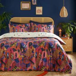 Rackhams Eivissa Abstract Duvet Cover Set - Magenta - King - Magenta - 50% Cotton/50% Polyester