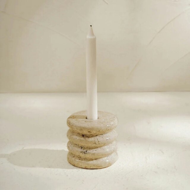 Rackhams Candle Stick Candle Holder - Marble and Golden Onyx - Beige - image 1