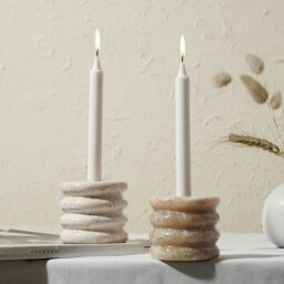 Rackhams Candle Stick Candle Holder - Marble and Golden Onyx - Beige - thumbnail 2