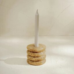 Rackhams Candle Stick Candle Holder - Marble and Golden Onyx - Beige - thumbnail 6