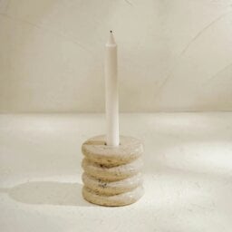 Rackhams Candle Stick Candle Holder - Marble and Golden Onyx - Beige - thumbnail 1