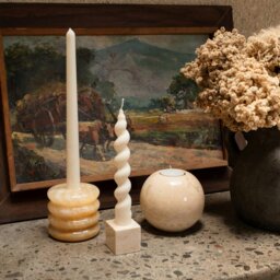 Rackhams Candle Stick Candle Holder - Marble and Golden Onyx - Beige - thumbnail 3